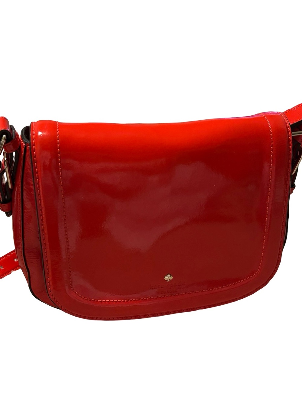 Kate Spade Red Patent Leather Crossbody Shiny red statement Bag polka dot lined - Picture 2 of 9